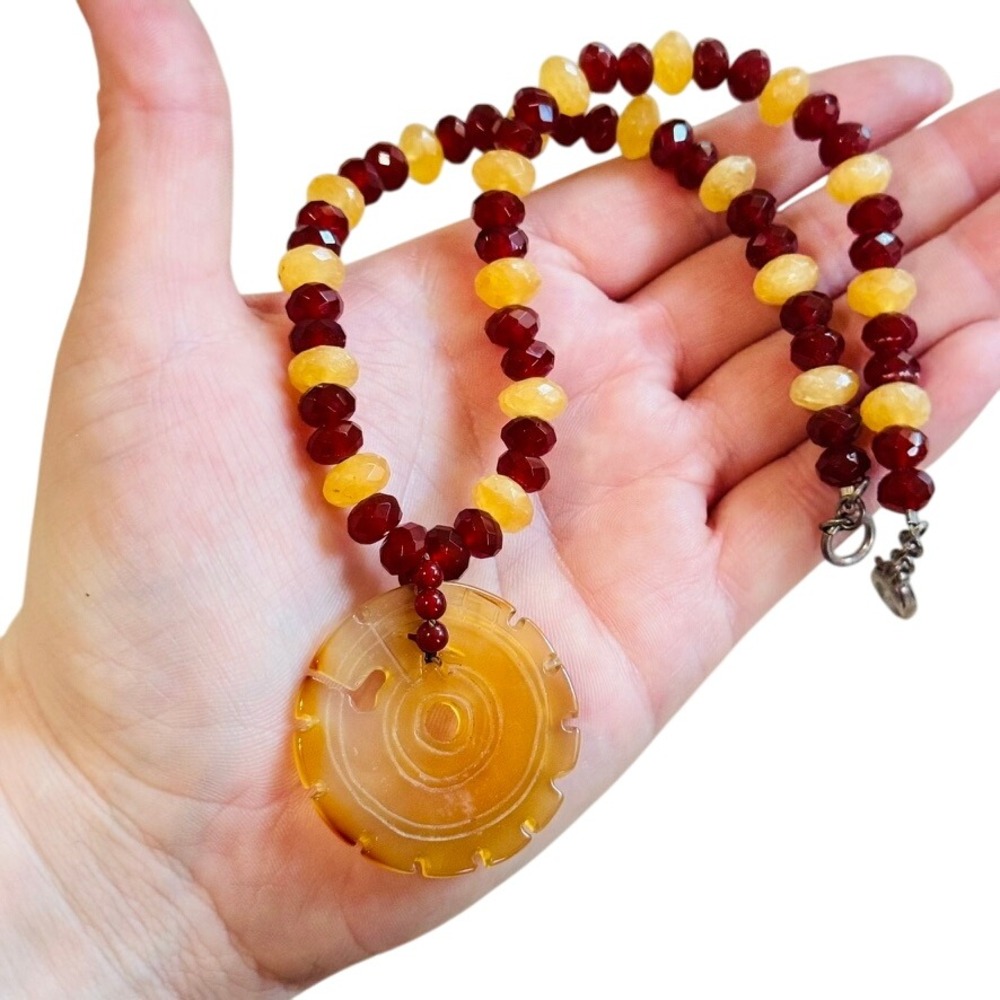 VTG multi Gemstone Necklace Natural Agate Carnelian facetedโ stone beads 925 16"
